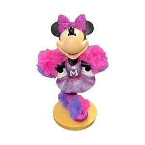 3N6/ Disney Minnie Mouse Cheerleader Figurine Purple Pink Glitter Bow